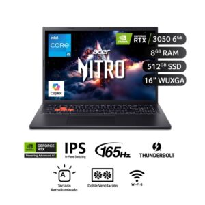 LAPTOP GAMER ACER NITRO LITE NL16-71G-52K7 INTEL CORE I5 RTX 3050 RAM 8GB 512GB SSD 16”